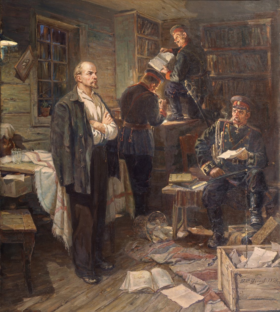 A busca no apartamento do Lenin em Shushenskoye, 1958 de Vasili Romanovich Volkov