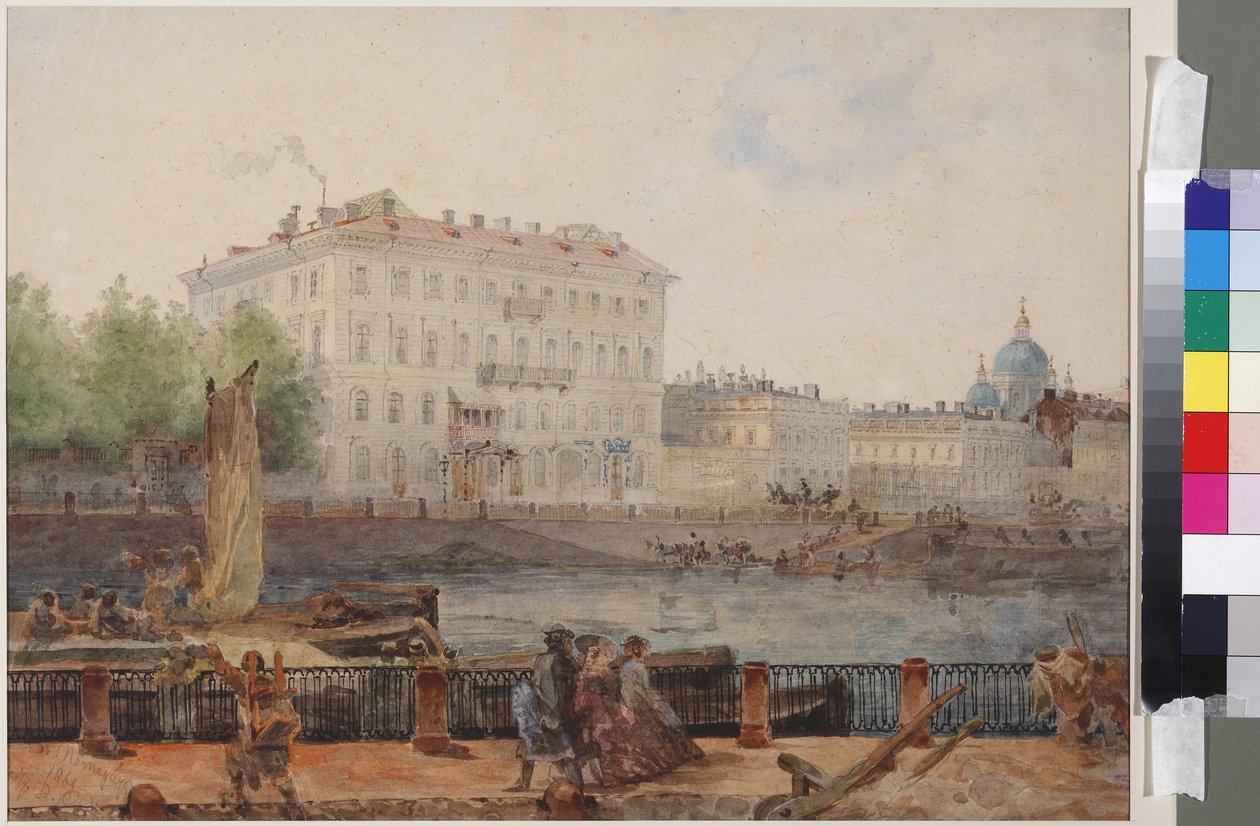 Casa de M.D. Tarasova no aterro de Fontanka, de Sadovnikov, Vasily Semyonovich (1800-1879). Aquarela sobre papel de Vasili Semenovich Sadovnikov