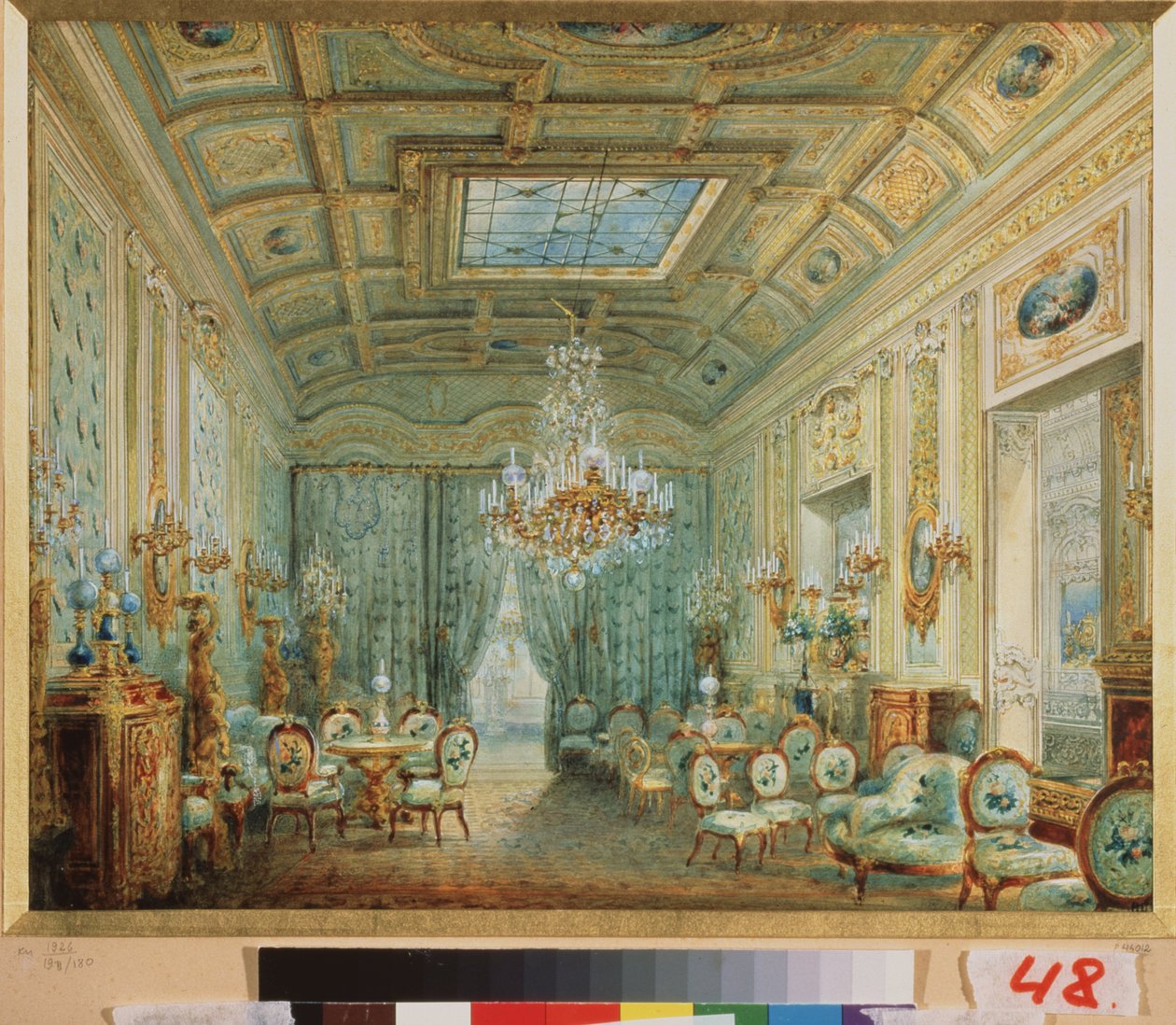 A sala de estar com pastel. Trabalho de Vasily Semyonovich Sadovnikov (1800-1879), aguarela sobre papel. Arte russa do século XIX. Museu Estatal Russo, São Petersburgo. de Vasili Semenovich Sadovnikov