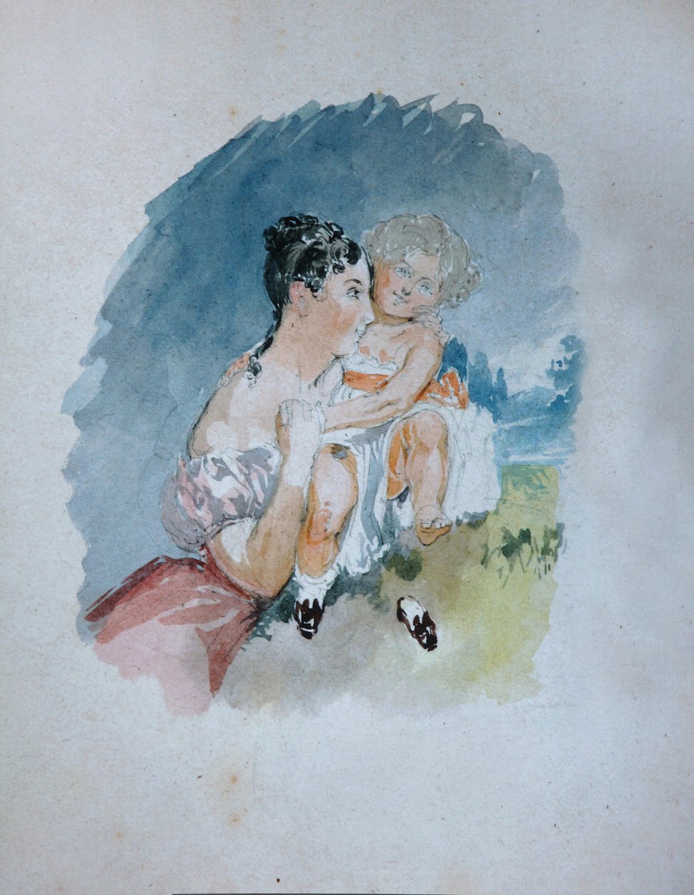 Retrato da Condessa Stefania zu Sayn-Wittgenstein, née Radziwill 1809-1832 com a Filha Maria, 1 de Vasili Semenovich Sadovnikov