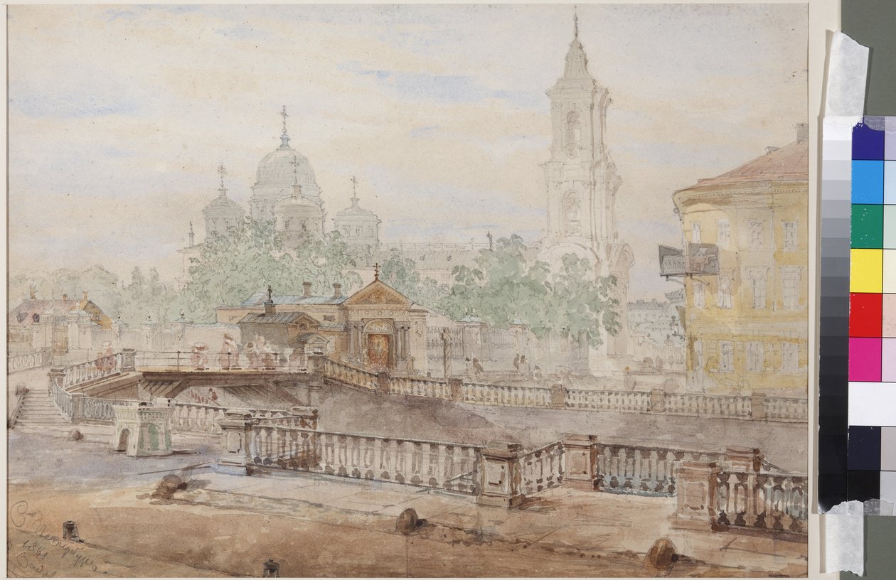 A Ponte Voznesensky sobre o Canal de Catherine, de Sadovnikov, Vasily Semyonovich (1800-1879). Aquarela sobre papel de Vasili Semenovich Sadovnikov