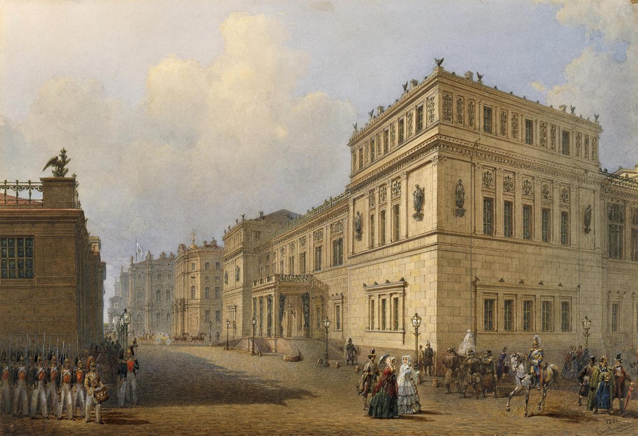 Vista do novo eremitério através da rua Millionnaya, 1851 de Vasili Semenovich Sadovnikov