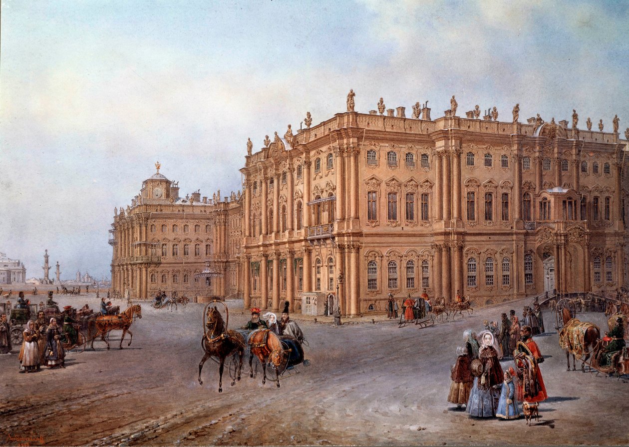 Vista do Palácio de Inverno em São Petersburgo em 1843 Litografia de Vasily Sodovnikof (ou Sadovnikov) de Vasili Semenovich Sadovnikov