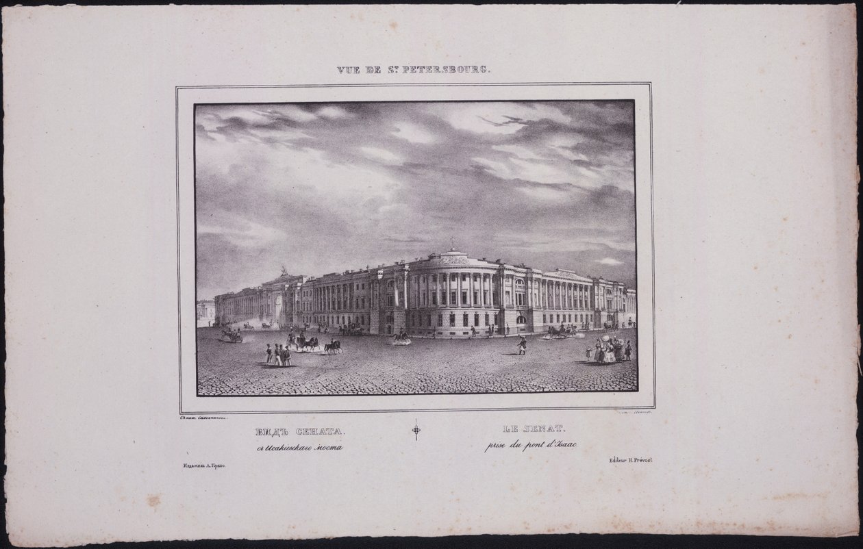 Vistas de São Petersburgo. Vista do prédio do Senado a partir da ponte de Santo Isaacs, 1833 de Vasili Semenovich Sadovnikov