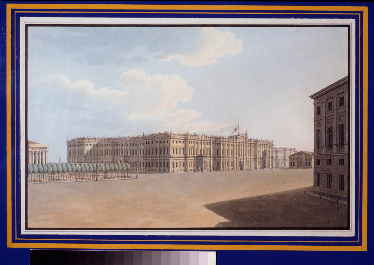 Vista da Praça de Inverno da Avenida Neva (Nevsky Prospect), São Petersburgo. Obra de Vasily Semyonovich Sadovnikov (1800-1879), aquarela sobre papel de Vasili Semenovich Sadovnikov
