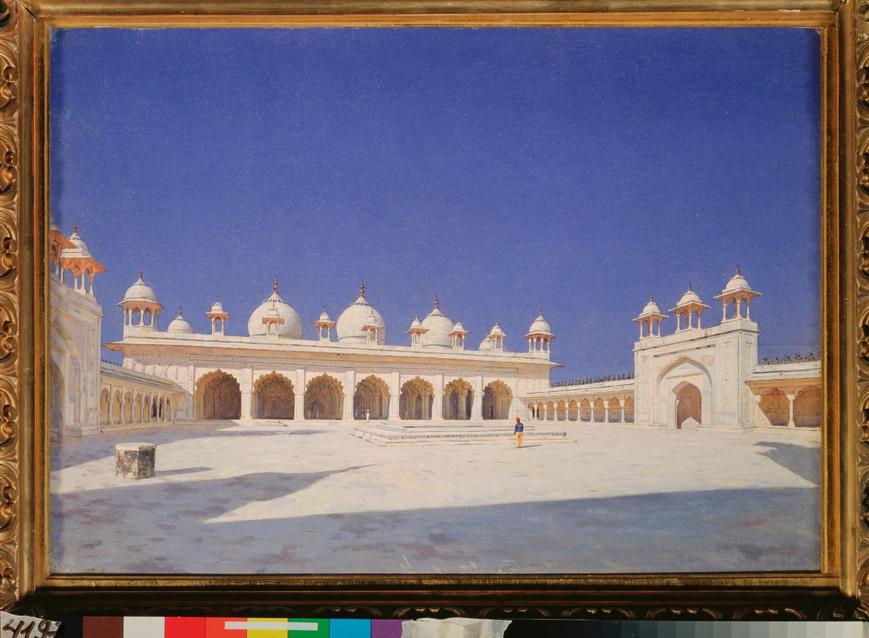 A Mesquita das Pérolas no Forte Vermelho de Agra na Índia - Pintura de Vasili Vasilyevich Vereshchagin (1842-1904), óleo sobre tela de Vasili Vasilievich Vereshchagin