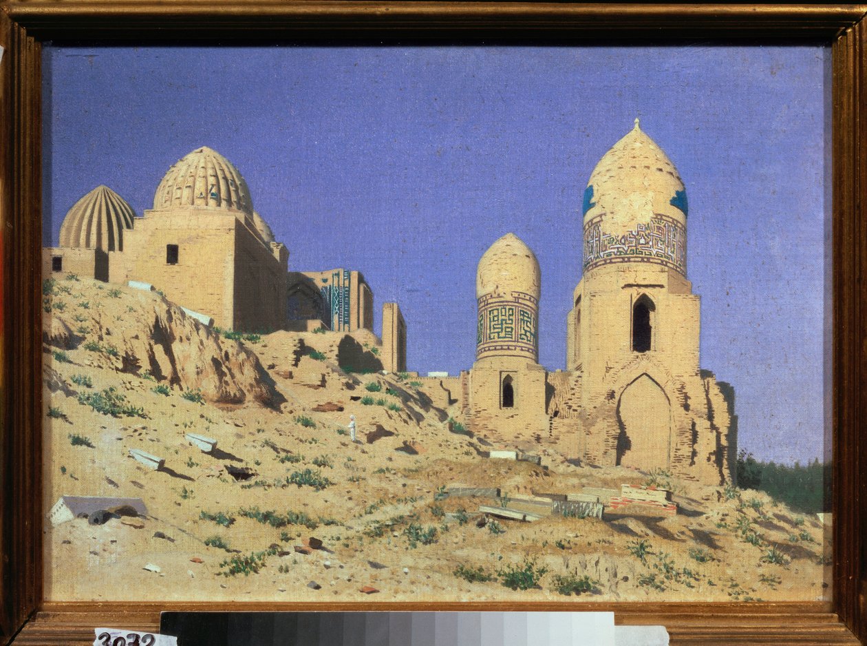 La necrópole Shah I Zinda (Shah-i-Zinda) a Samarcande (Ouzbequistão) (Necropolis Shah I Zinda em Samarcanda) - Peinture de Vasili Vasilyevich Vereshchagin (Vassili Verechtchaguine) (1842-1904), huile sur toile de Vasili Vasilievich Vereshchagin