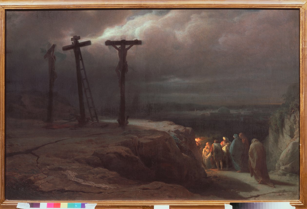 Noite no Calvário - Pintura de Vasili Petrovich Vereshchagin (Vasili Verechtchagin) (1835-1909), óleo sobre tela de Vasili Vasilievich Vereshchagin