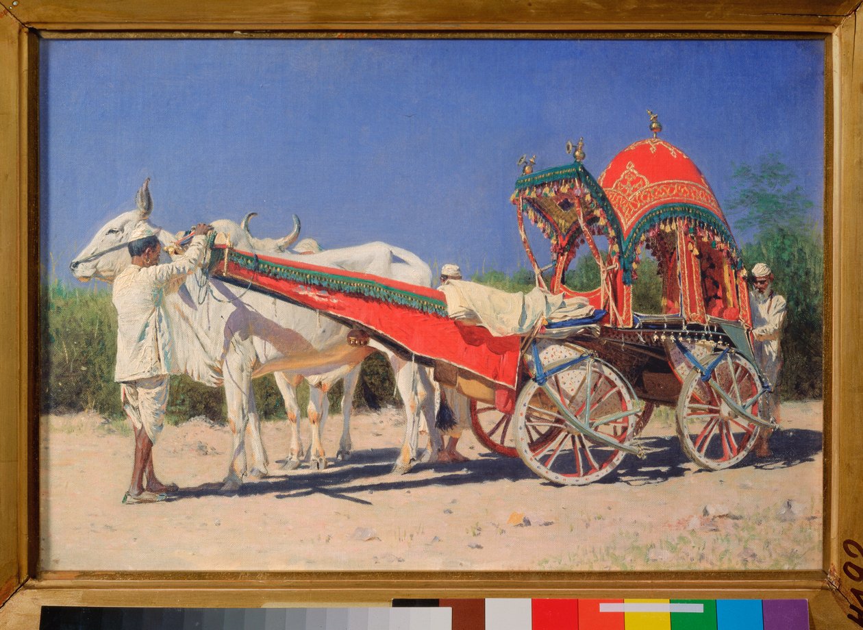Veículo de uma família rica em Delhi (Índia) - Pintura de Vasili Vasilyevich Vereshchagin (Vassili Vereshchagin) (1842-1904), óleo sobre tela de Vasili Vasilievich Vereshchagin