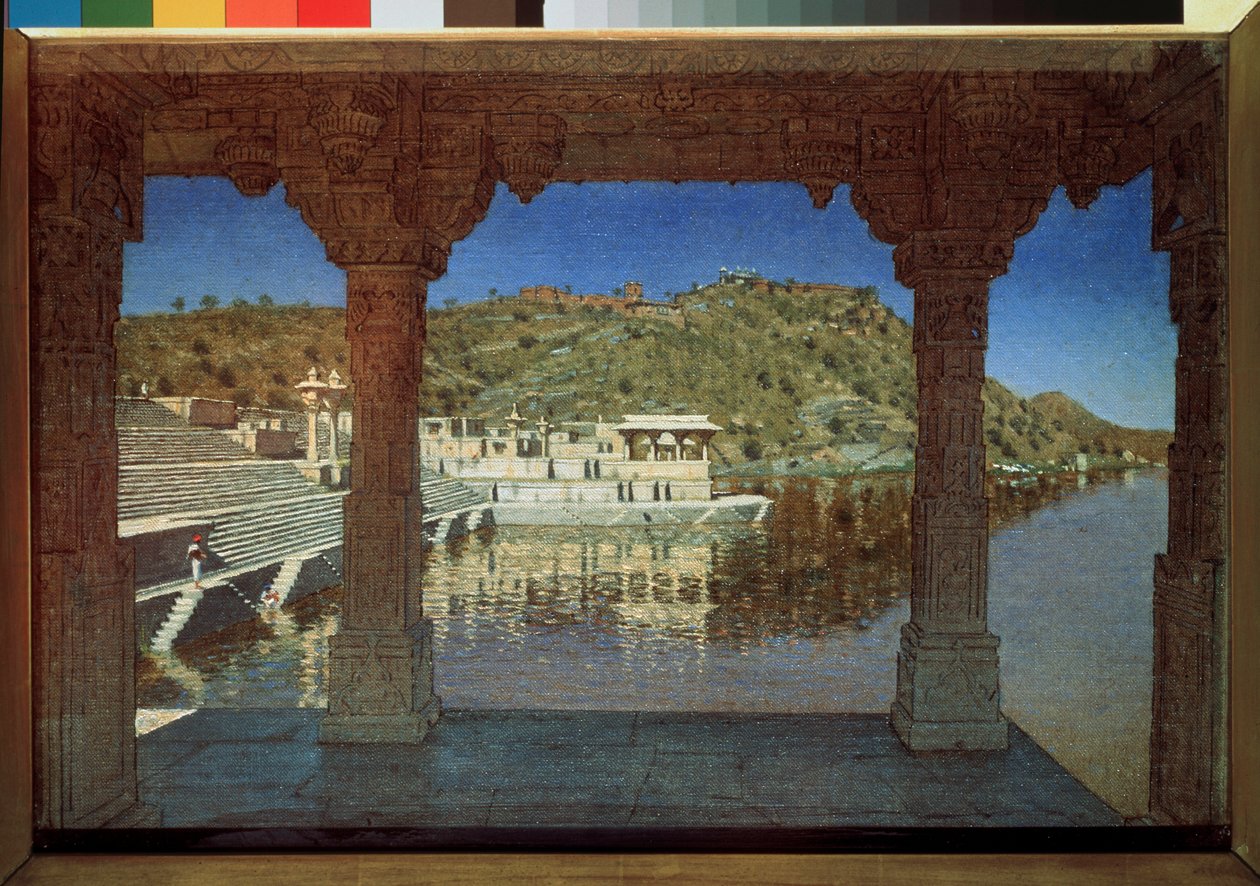 Rajasthan (Inde), sur le lac a Udaipur (Rajasthan, no Lago de Udaipur) - Peinture de Vasili Vasilyevich Vereshchagin (Vassili Verechtchaguine) (1842-1904), huile sur toile de Vasili Vasilievich Vereshchagin