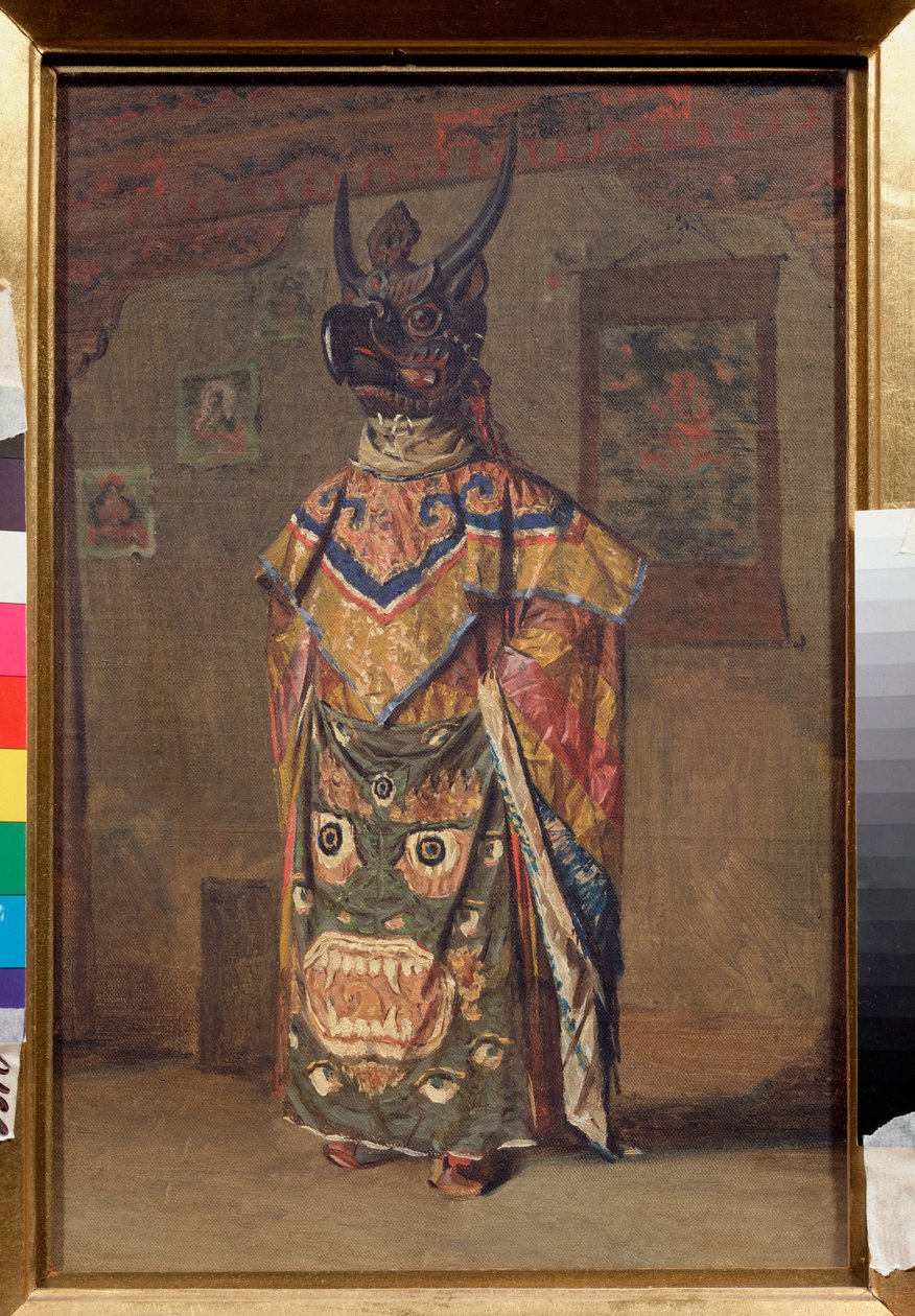 Um Lama em uma festa budista no Mosteiro Rumtek em Sikkim (Índia) (Lama em uma festa budista no Mosteiro Rumtek em Sikkim) - Pintura de Vasili Vasilyevich Vereshchagin (Vassili Vereshchagin) (1842-1904), óleo sobre tela de Vasili Vasilievich Vereshchagin