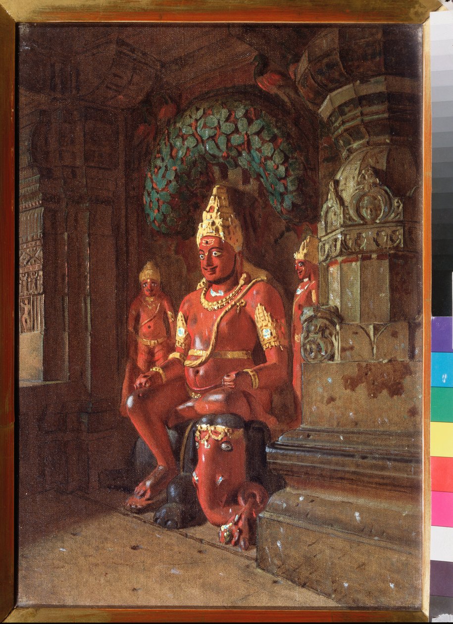Uma estátua de Vishnu no Templo Indra - Pintura de Vasili Vasilyevich Vereshchagin (1842-1904), óleo sobre tela de Vasili Vasilievich Vereshchagin