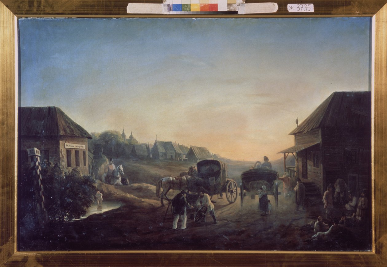 Estação Stagecoach. Pintura por Vasili Vasilyevich Samoylov (1813-1887), óleo sobre tela de Vasili Vasilyevich Samoylov