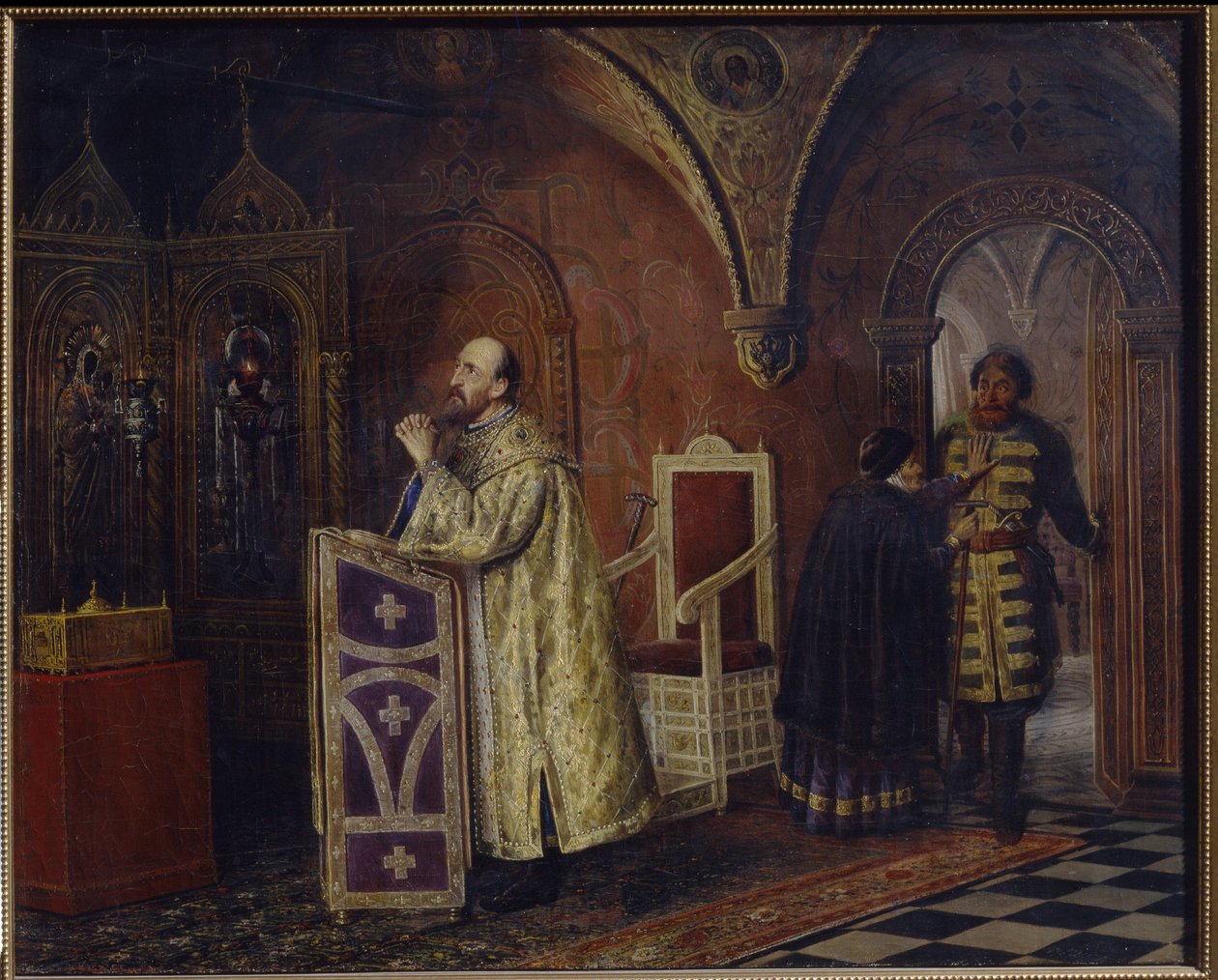 Czar Ivan IV, o Terrível (1530-1584) orando (O Czar Ivan IV, o Terrível orando). Pintura de Vasili Vladimirovich Pukirev (Vassili Poukirev) (1832-1890), óleo sobre tela de Vasili Vladimirovits Pukirev