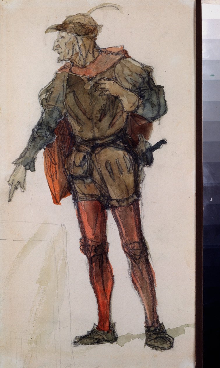 Desenho de figurino para a ópera "Fausto" de Charles Gounod (1818-1893) - Desenho de figurino para a ópera Fausto de Charles Gounod - Obra de Vasili Dmitrievich Polenov (1844-1927), lápis e aguarela sobre papel de Vasilij Dmitrievich Polenov