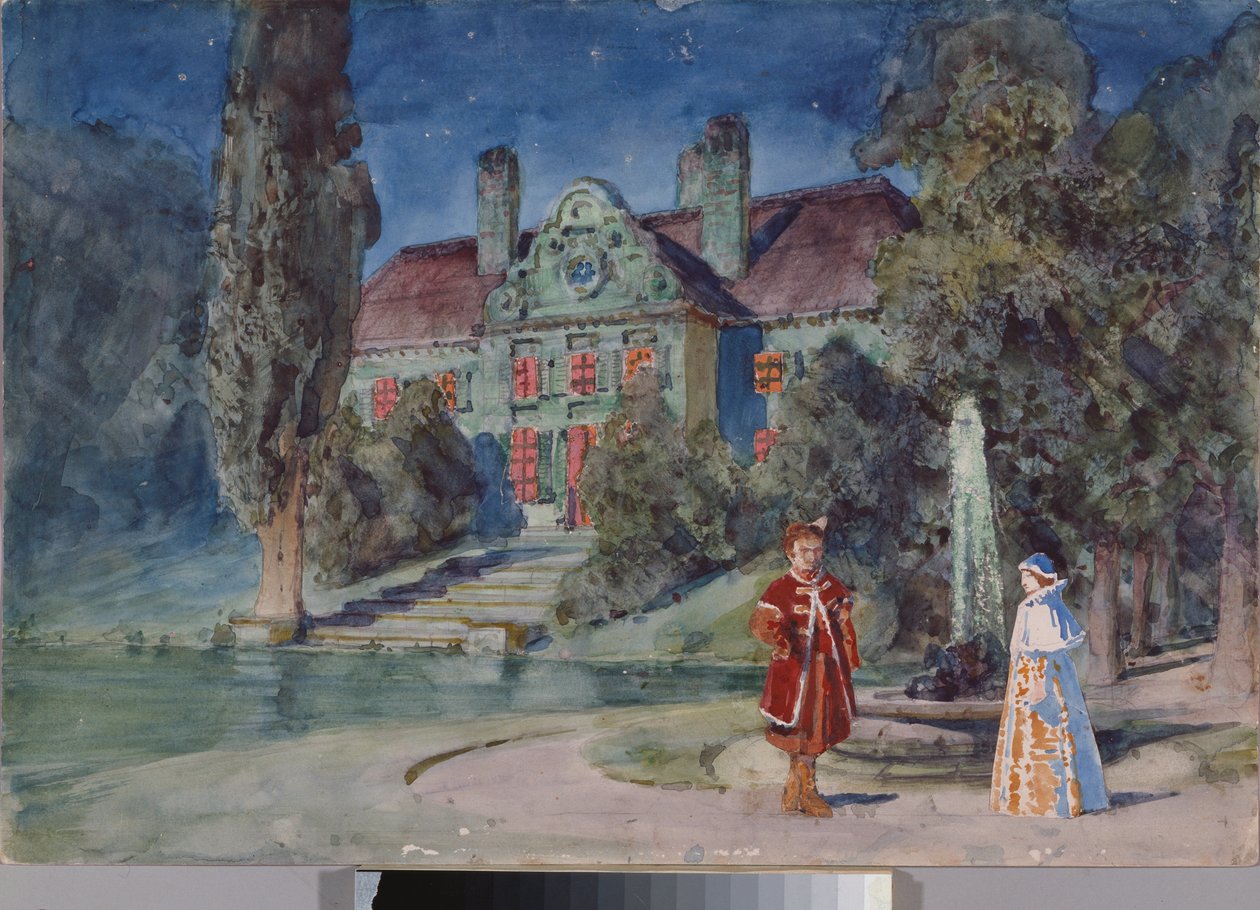 Desenho de palco para a ópera "Boris Godunov" de Modest Mussorgsky (1839-1881) - Desenho de palco para a ópera Boris Godunov de Modest Mussorgsky - Obra de Vasili Dmitrievich Polenov (1844-1927), aguarela e guache sobre de Vasilij Dmitrievich Polenov
