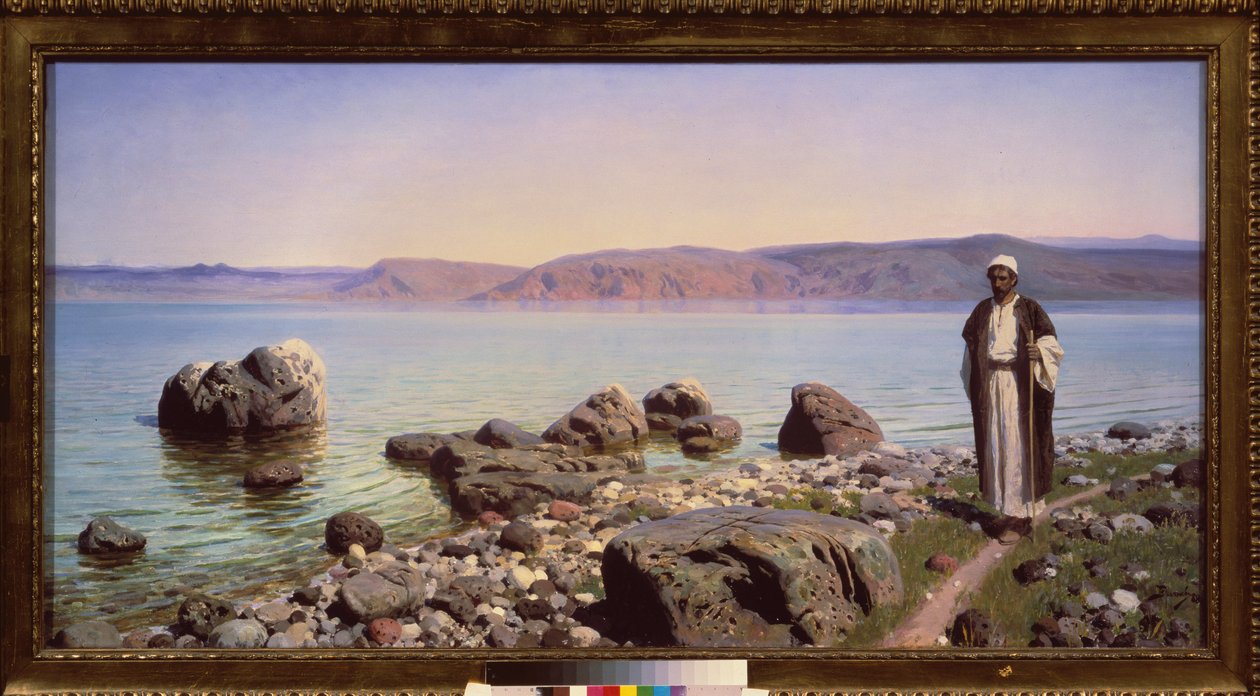 Jesus em frente ao Mar da Galiléia (Lago de Genesareth) - Jesus no Mar da Galiléia - Pintura de Vasili Dmitrievich Polenov (1844-1927), óleo sobre tela de Vasilij Dmitrievich Polenov
