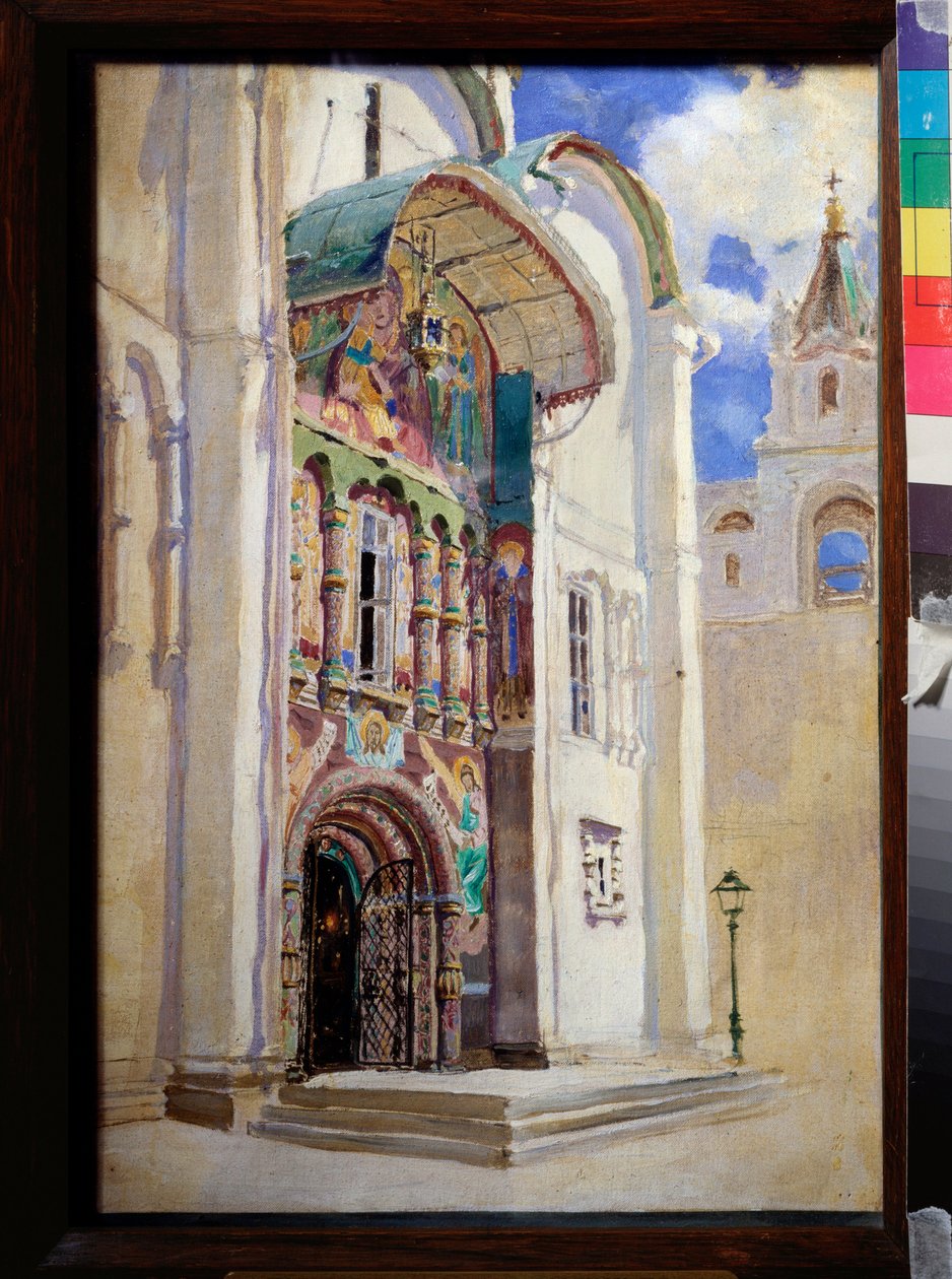 A entrada sul da Catedral da Assunção no Kremlin de Moscou - Pintura de Vasili Dmitrievich Polenov (1844-1927), óleo sobre tela de Vasilij Dmitrievich Polenov