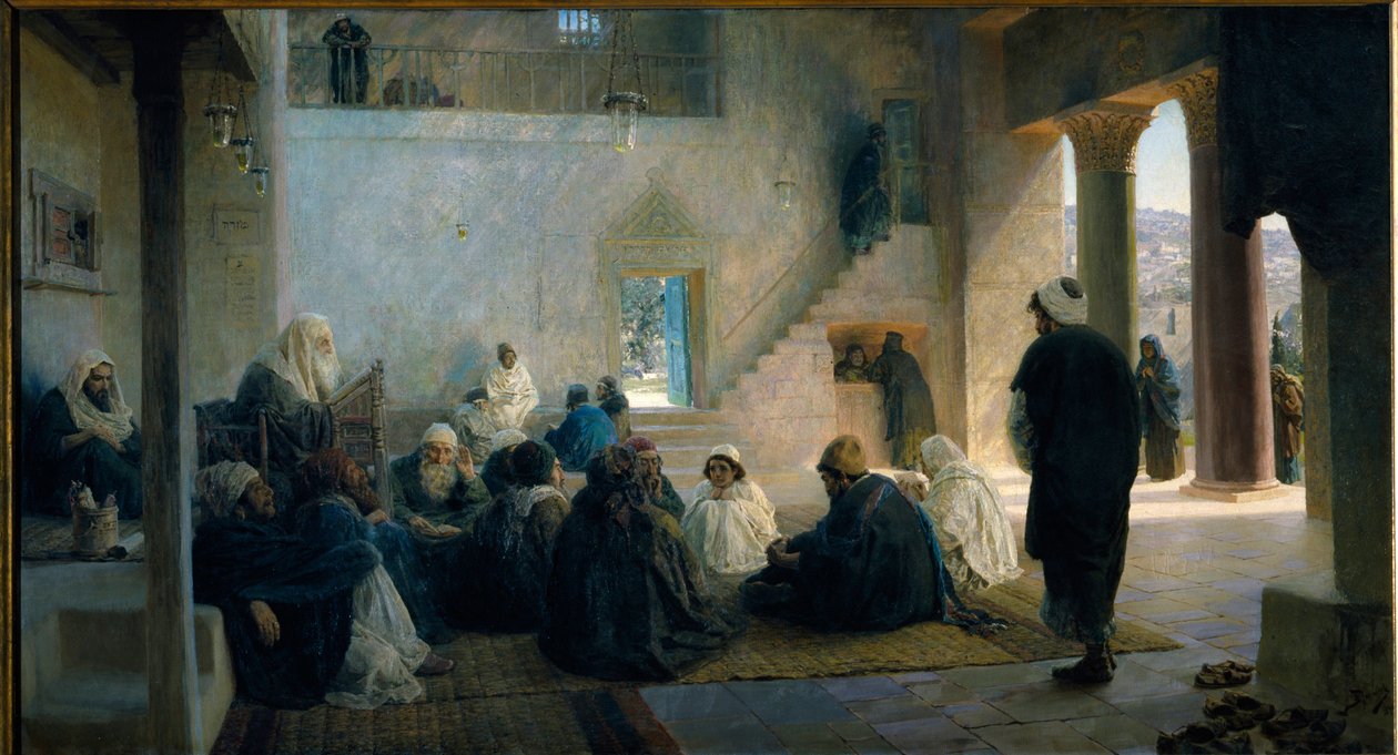 Cristo entre os doutores da lei. Pintura de Vasili Dmitrievich Polenov (1844-1927), óleo sobre tela de Vasilij Dmitrievich Polenov