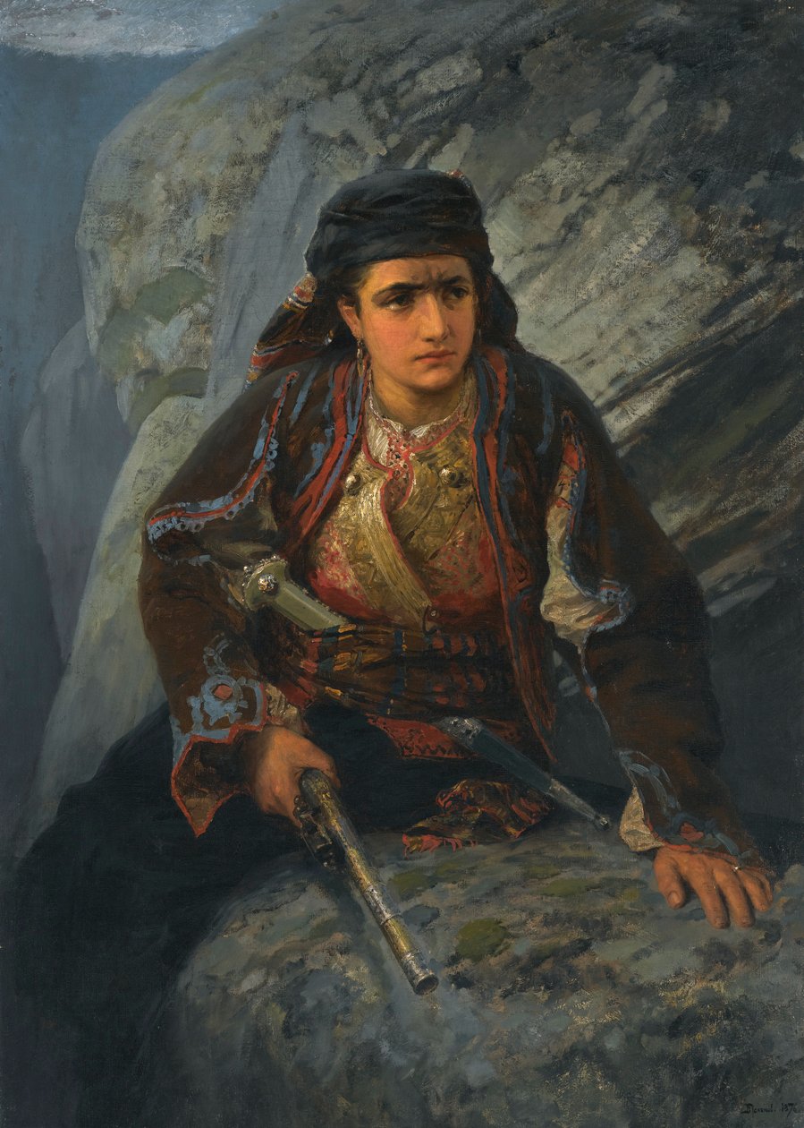 "A vigia" Mulher jovem de guarda com uma pistola na mão - Pintura de Vassily Polenov (1844-1927) de Vasilij Dmitrievich Polenov