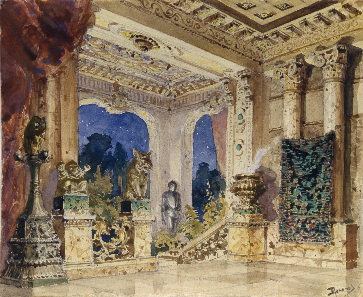 Cenografia para a ópera A rosa escarlate de N. Krotkov, 1884 de Vasilij Dmitrievich Polenov