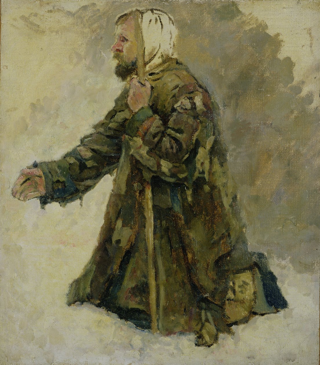 O Louco de Deus em seus joelhos de Vasilij Ivanovic Surikov