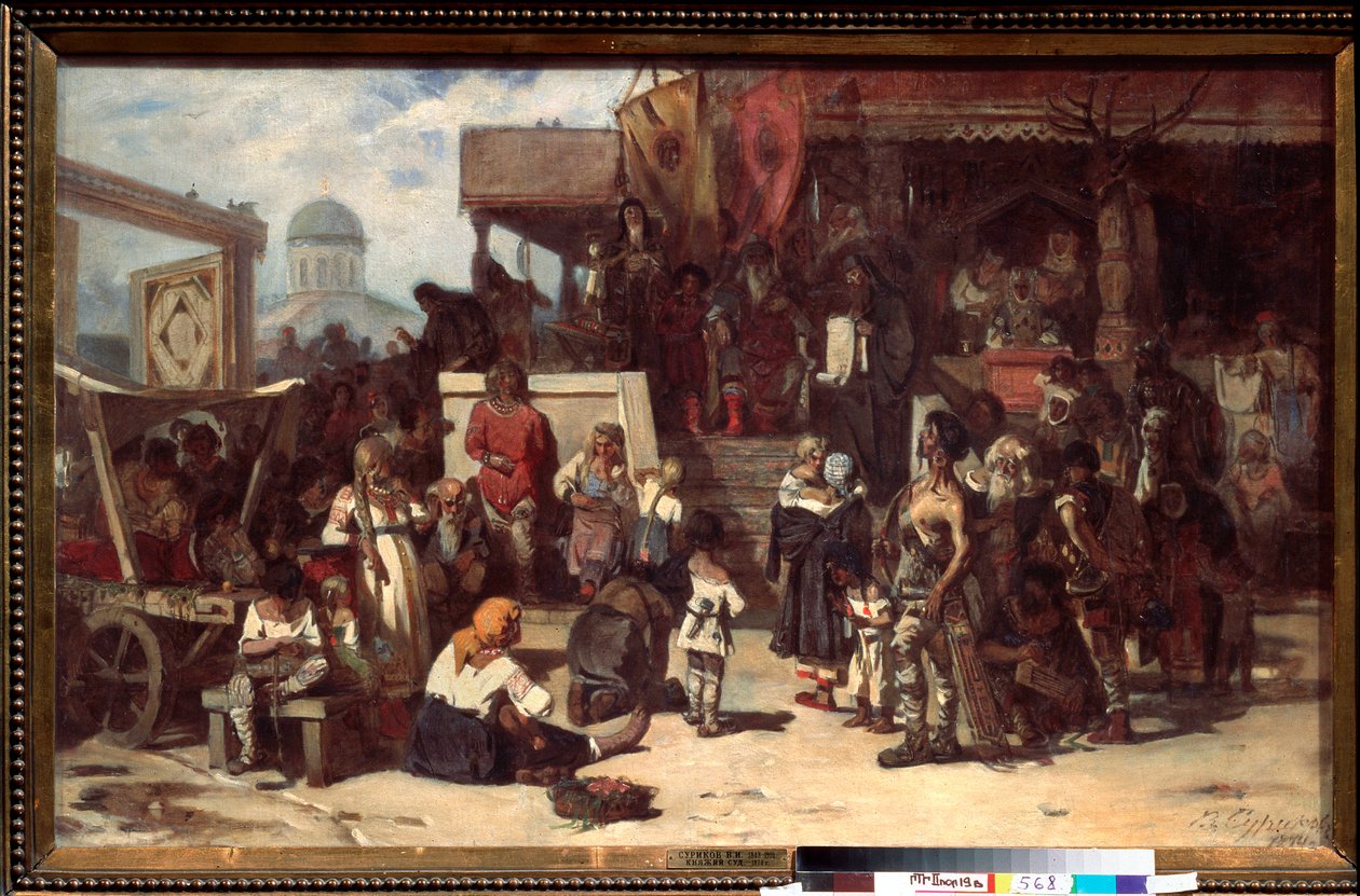 O Julgamento do Grão-Príncipe - Pintura de Vasilli Ivanovich Surikov (Vasily Surikov ou Vassili Surikow) (1848-1916), óleo sobre tela de Vasilij Ivanovic Surikov