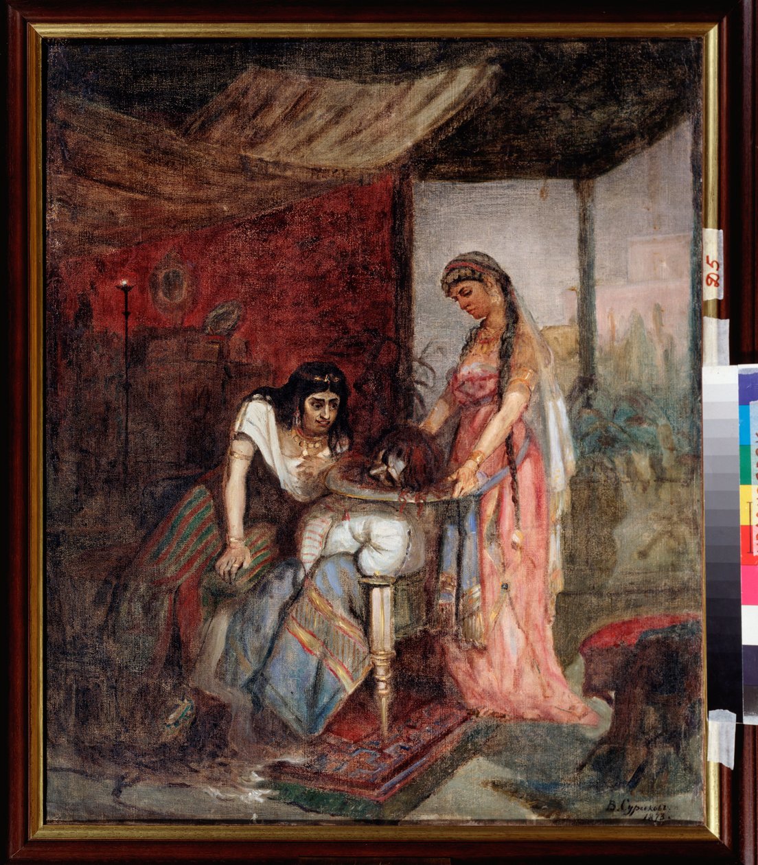 Salomé (A jovem traz a cabeça de São João Batista para sua mãe Herodiade em uma bandeja) - Pintura de Vasilli Ivanovich Sourikov (Vasily Surikov ou Vassili Surikow) (1848-1916), óleo sobre tela de Vasilij Ivanovic Surikov