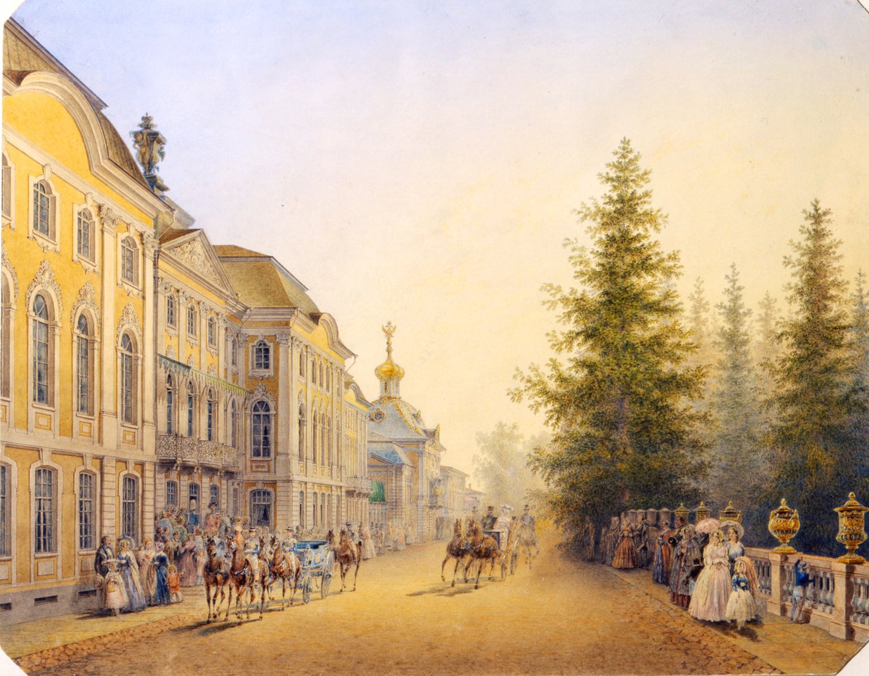 "A Entrada Principal do Grande Palácio no Peterhof", 1852 de Vasilij Semenovic Sadovnikov