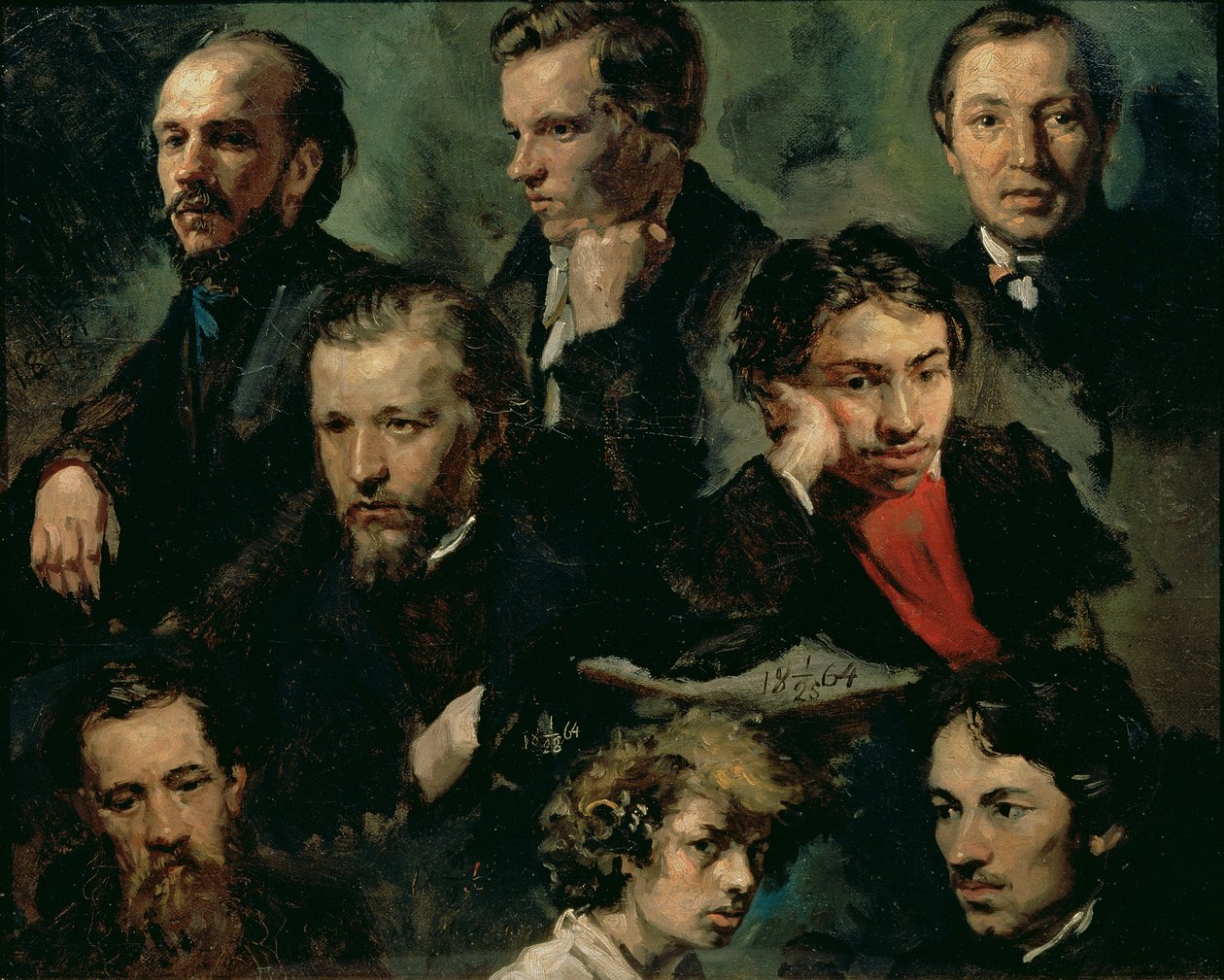 Auto-retrato e retratos de amigos, 1864 de Vasily Maximov