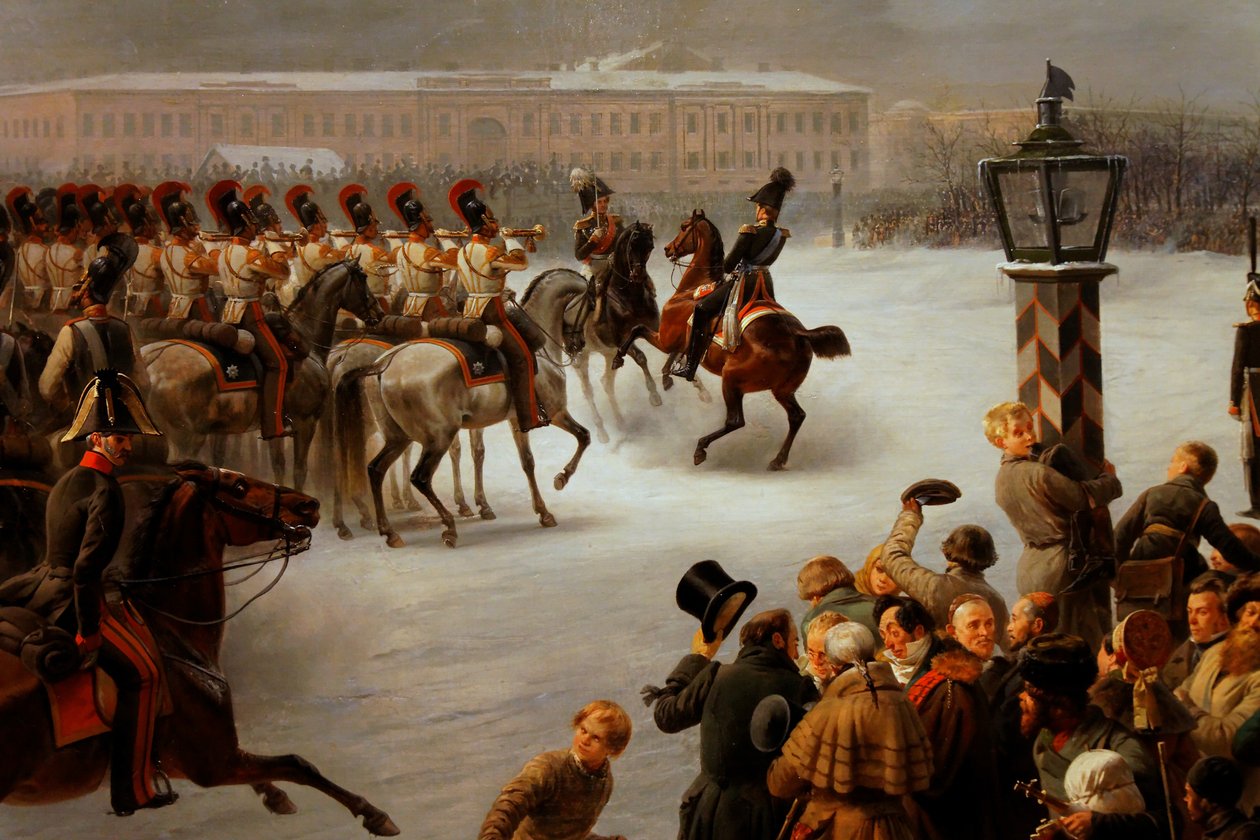 Ataque da praça dos decabristas pelo regimento dos guardas a cavalo 14 de dezembro de 1825 de Georg Wilhelm Timm
