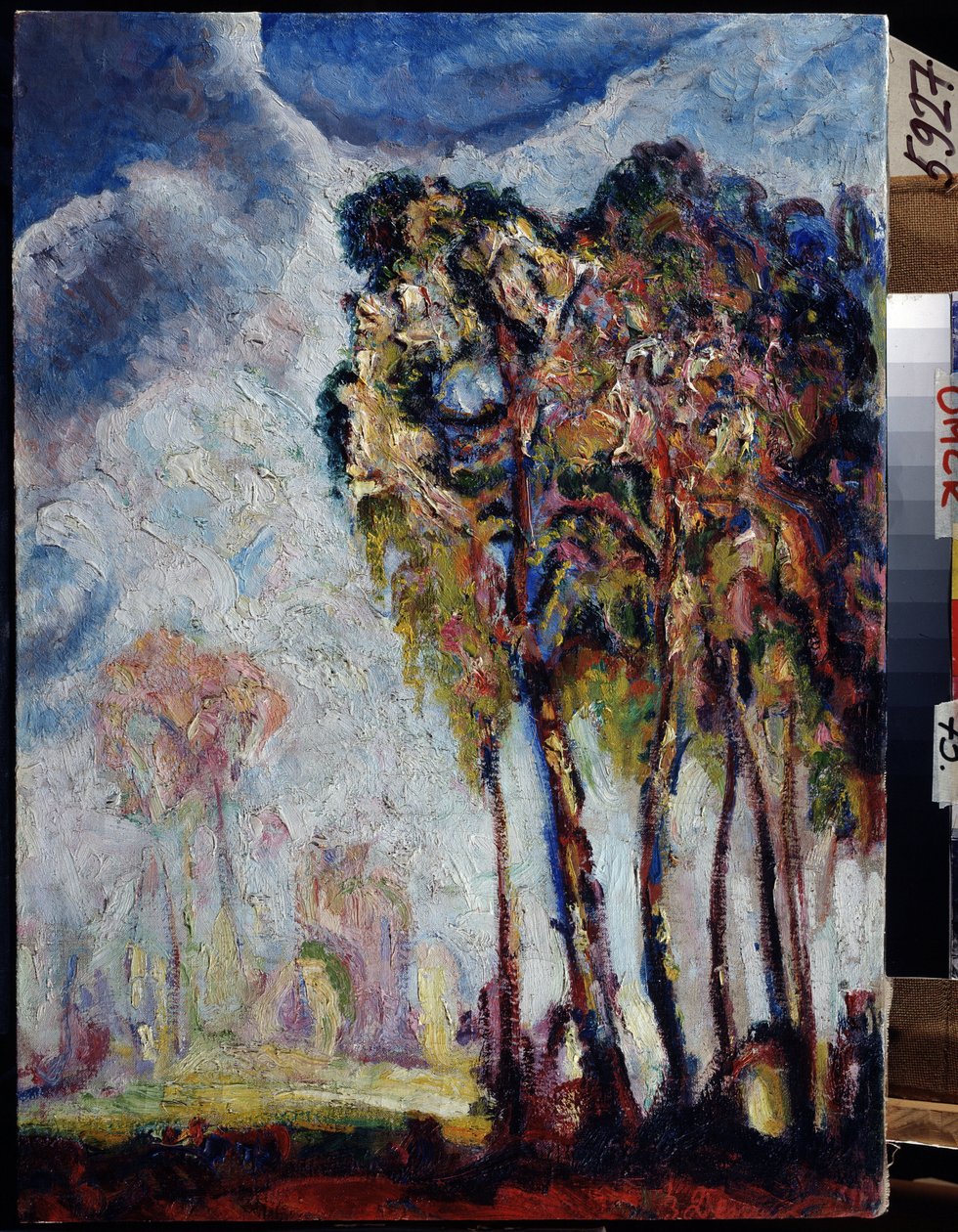 ""Paisagem com árvores"" Pintura de Vasily Ivanovich Denisov (1862-1921) 1914 Museu de Arte Regional M. Vrubel, Omsk de Vasily Ivanovich Denisov