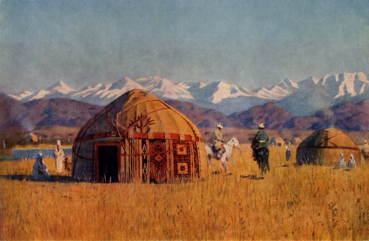 Kirghiz yourta pelo rio Chu, 1869-1870, 1965. de Vasily Vereshchagin