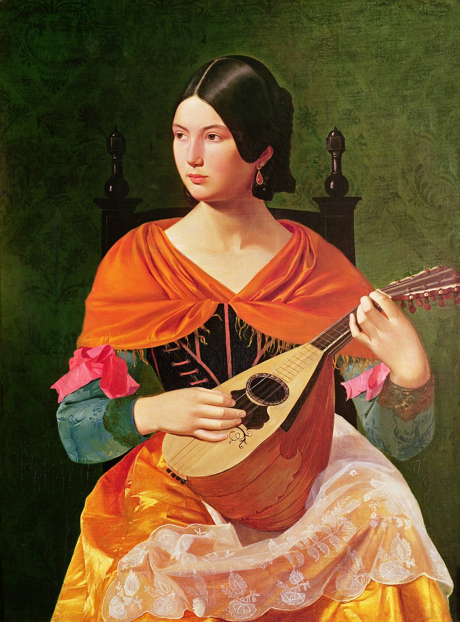 Jovem mulher com um bandolim, 1845-47 de Vekoslav Karas