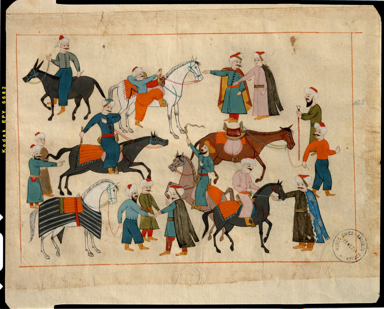 Ms. cicogna 1971, em miniatura do &39;Memorie Turchesche&39; representando comerciantes de cavalos de Venetian School