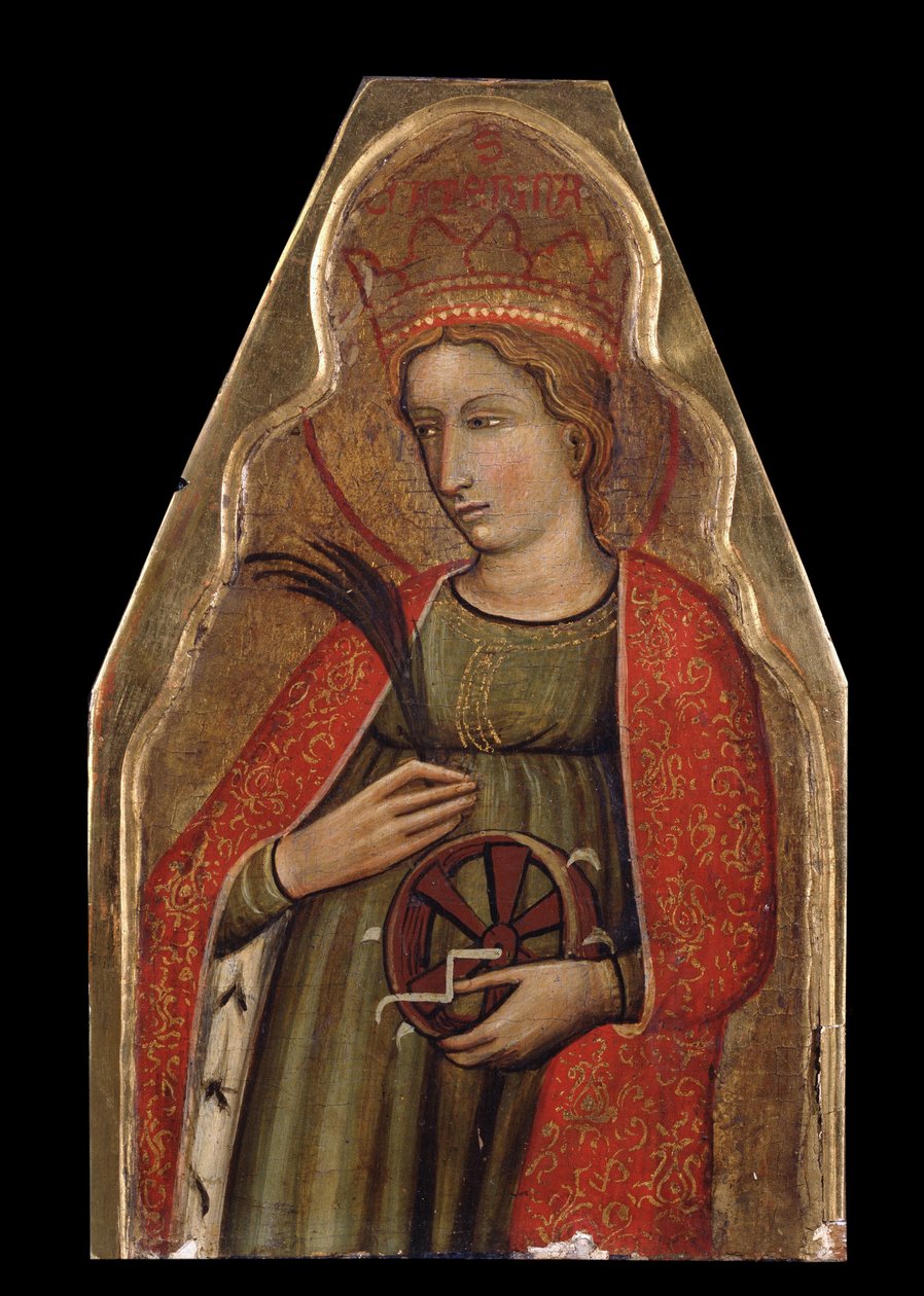 Santa Catarina de Alexandria (Saint Catherine). Pintura por um mestre veneziano. Tempera sobre madeira, 26 x 16,5 cm, segunda metade do século XIV. Colecção privada. de Venetian School