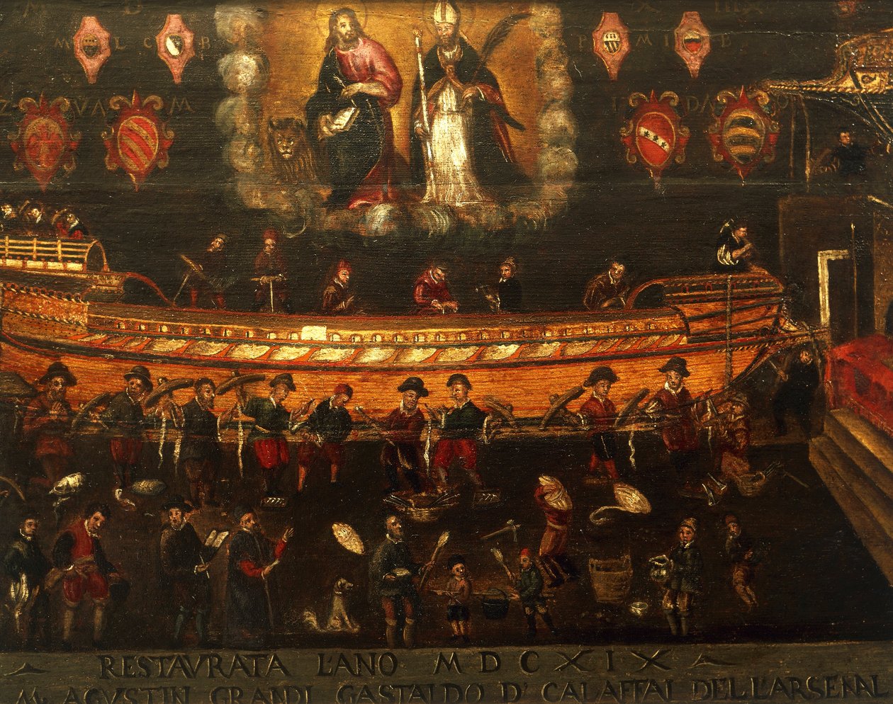 Placa de sinalização do Guild of Ship Building no Arsenale de Veneza, Itália de Venetian School