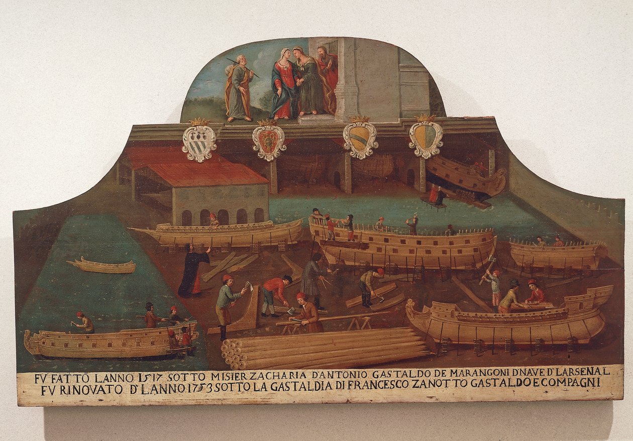 Sinalização do Grémio de carpintaria naval no Arsenale de Veneza de Venetian School