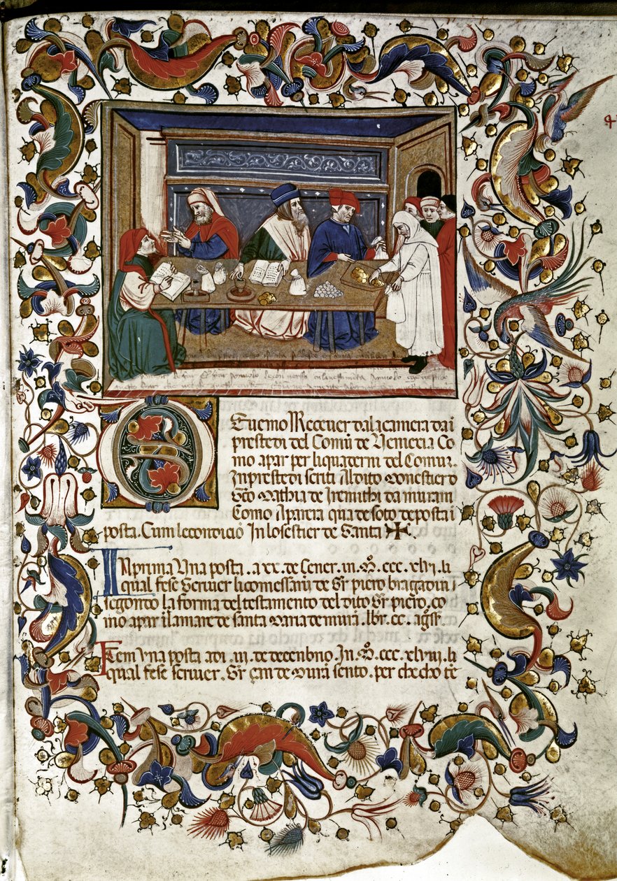 Banqueiros venezianos que emprestam dinheiro aos frades de Venetian School