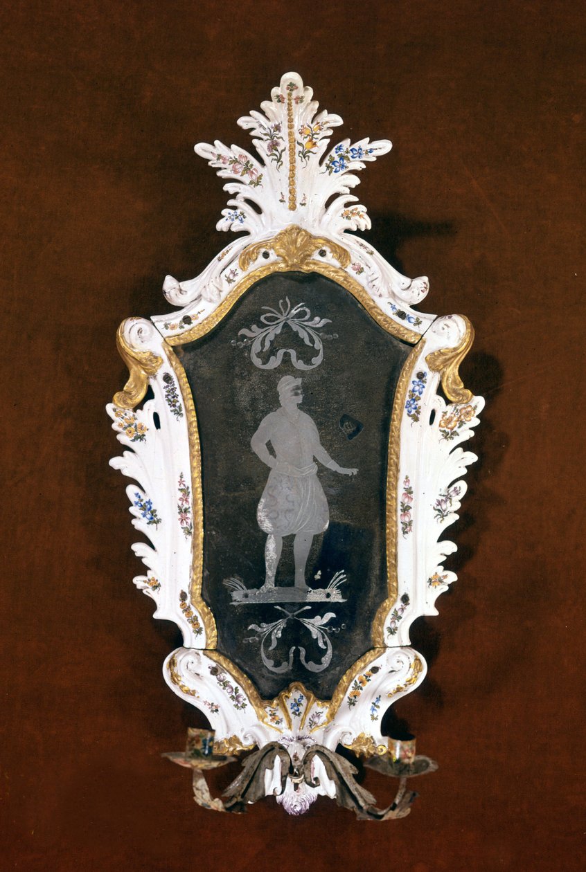 Candelabro de parede veneziano em cerâmica e espelho Murano. Século XVIII. Veneza, Ca 
