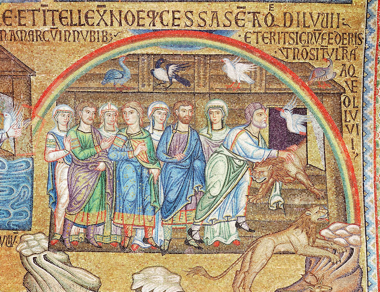 O dilúvio, do átrio, detalhe de Noé deixando os animais fora da arca (mosaico) de Byzantine School