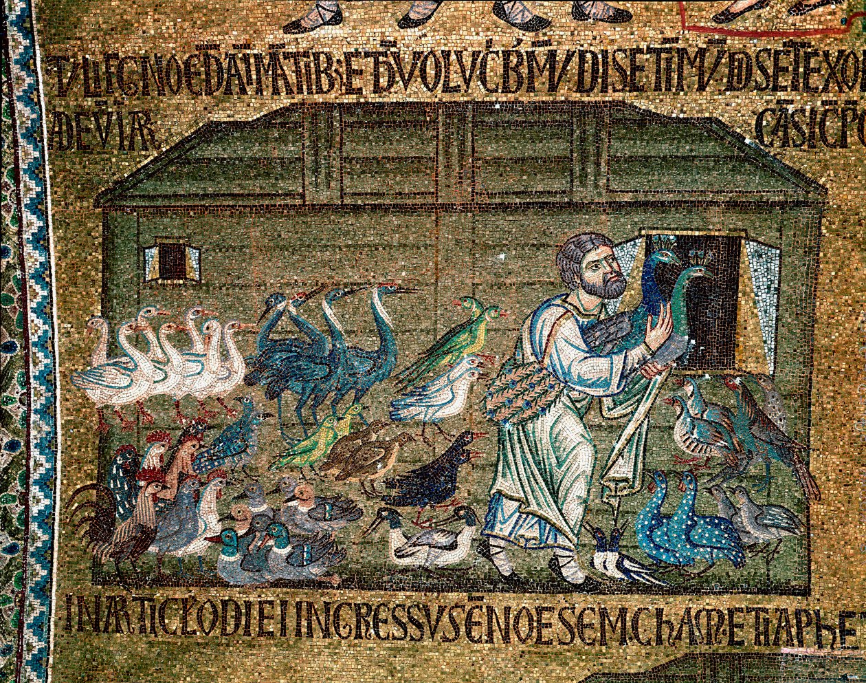 Arquitectura bizantina: "Noé trazendo os animais para a arca antes do dilúvio" mosaico feito por artistas venezianos Basílica de San Marco (Basílica de San Marco) do século XIII, Veneza de Veneto Byzantine School