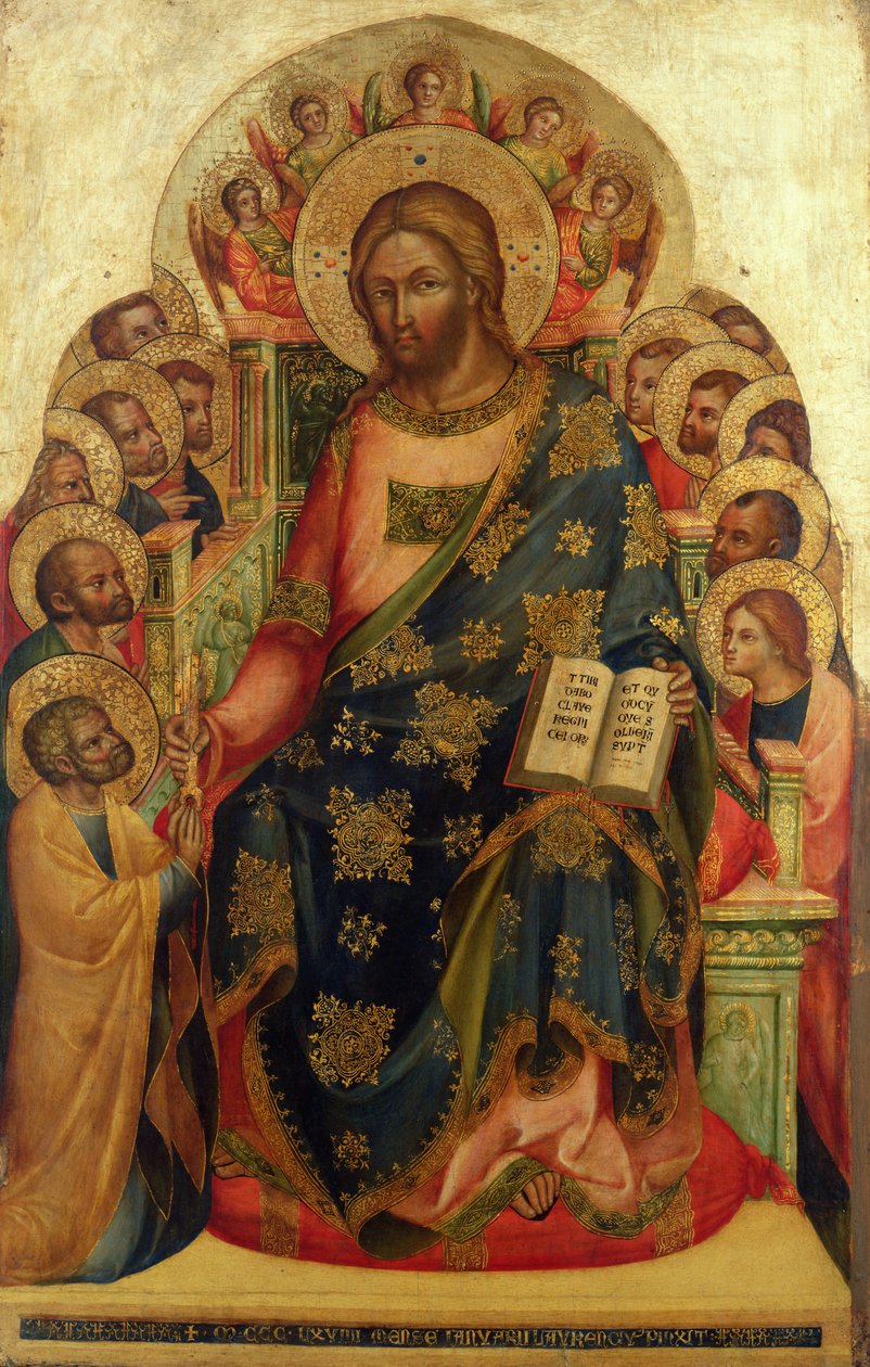 Cristo Entronizado com Santos e Anjos Entregando a Chave para São Pedro de Lorenzo Veneziano