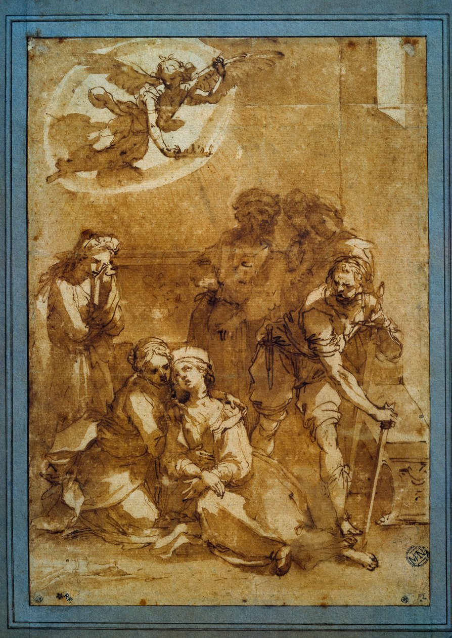 A Morte de Santa Cecília Desenho de preparação com tinta marrom para Santa Cecília (Pisa) de Ventura di Arcangelo Salimbeni dit Bevilacqua (1568-1613) Sol. 0,25 X 0,17m. Paris, Museu do Louvre de Ventura di Arcangelo Salimbeni