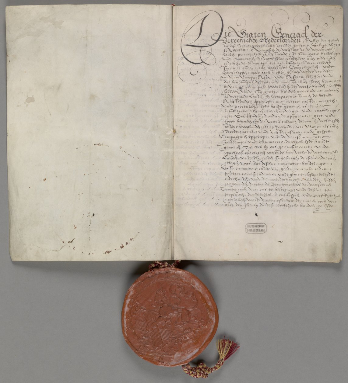 Patente concedida pelos Estados Gerais sobre o comércio exclusivo a leste do Cabo da Boa Esperança e a oeste do Estreito de Magalhães com a duração de 21 anos 1602 1 carta de Verenigde Oostindische Compagnie