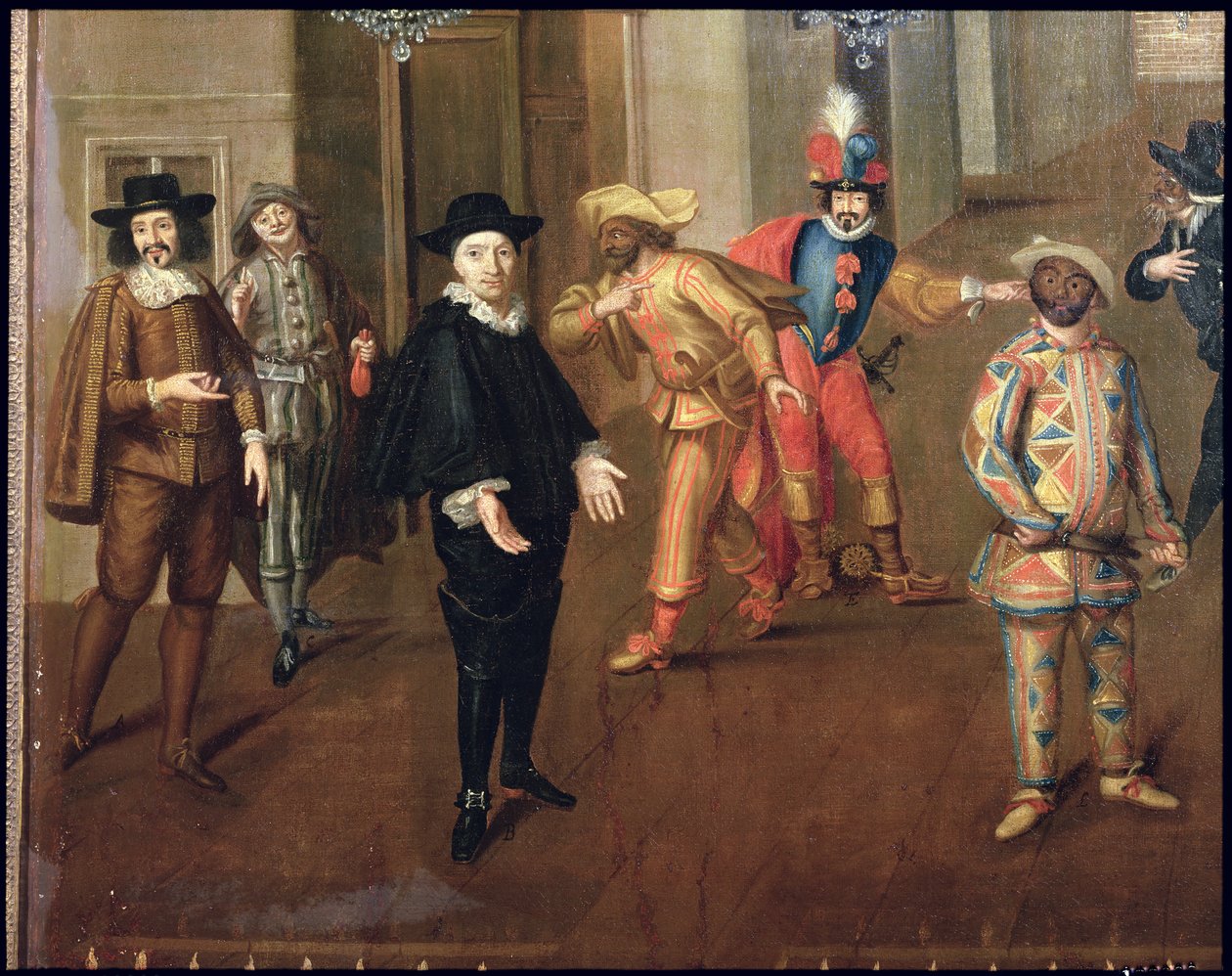 Comediantes italianos e franceses tocando em farsas, 1670 (detalhe) (ver também 155316) de Verio