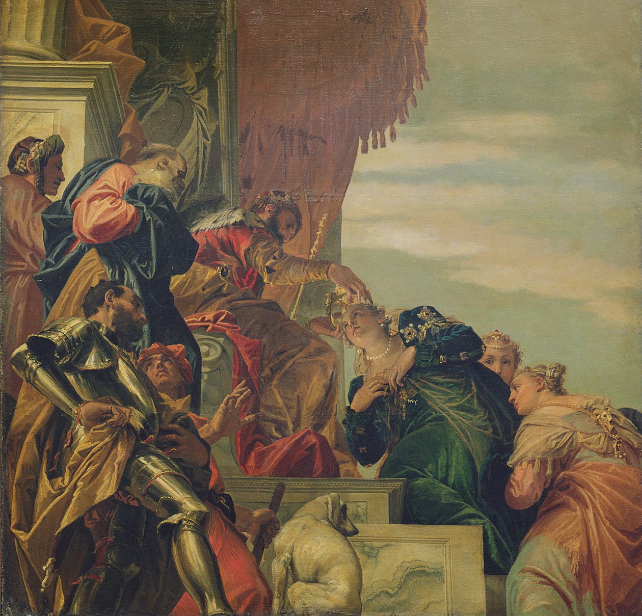 Coroa do Rei Assuero Esther, 1556 (parte do teto) de Paolo Veronese