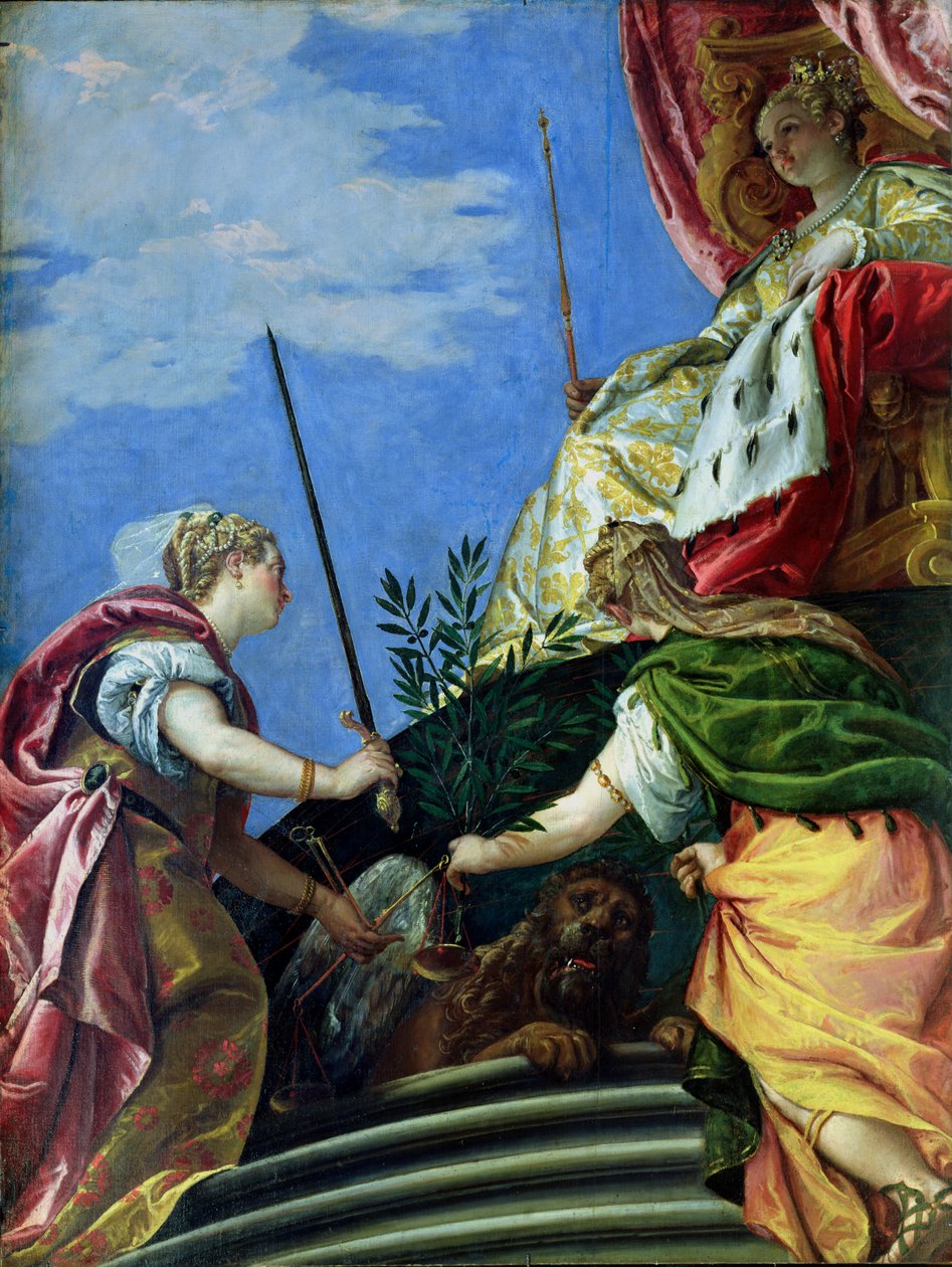 Veneza entronada entre justiça e paz de Paolo Veronese