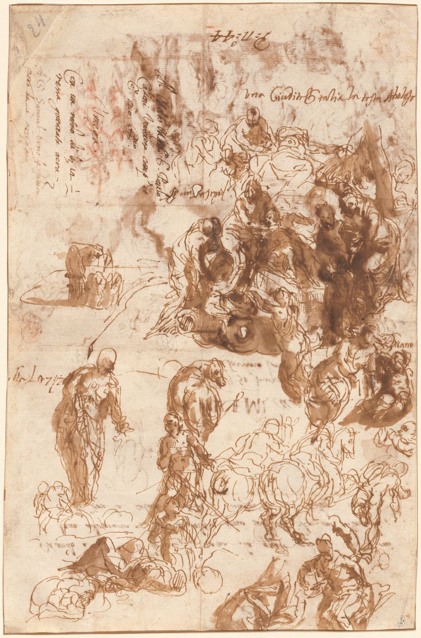 Estudos para Judite e Holofernes, David e Golias, The Finding of Moses, and Others [reto] de Veronese