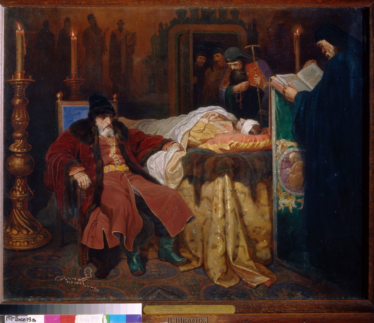 Ivan IV o Terrível (1530-1584) e o seu filho Ivan (1554-1581) na sexta-feira 16 de Novembro de 1581. (Ivan O Terrível E Seu Filho Ivan Na sexta-feira, 16 de Novembro de Viatcheslav Grigorievitch Schwarz